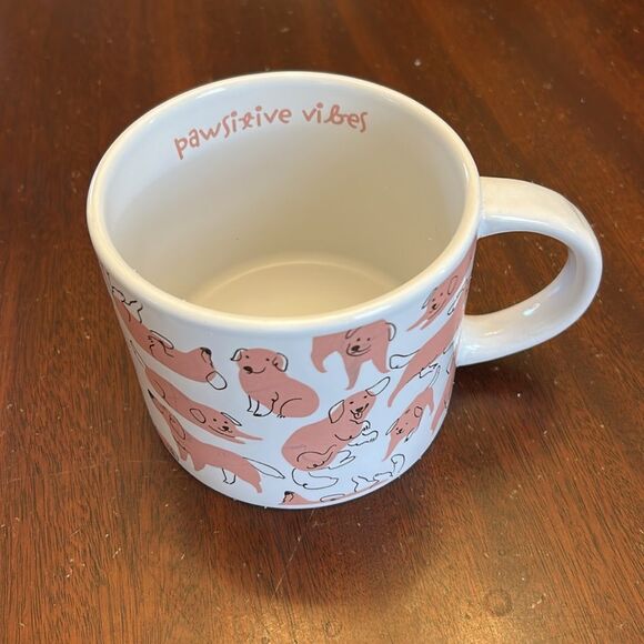 Clay Art Pawsitive Vibes white and pink Dog Mug - Picture 2 of 7
